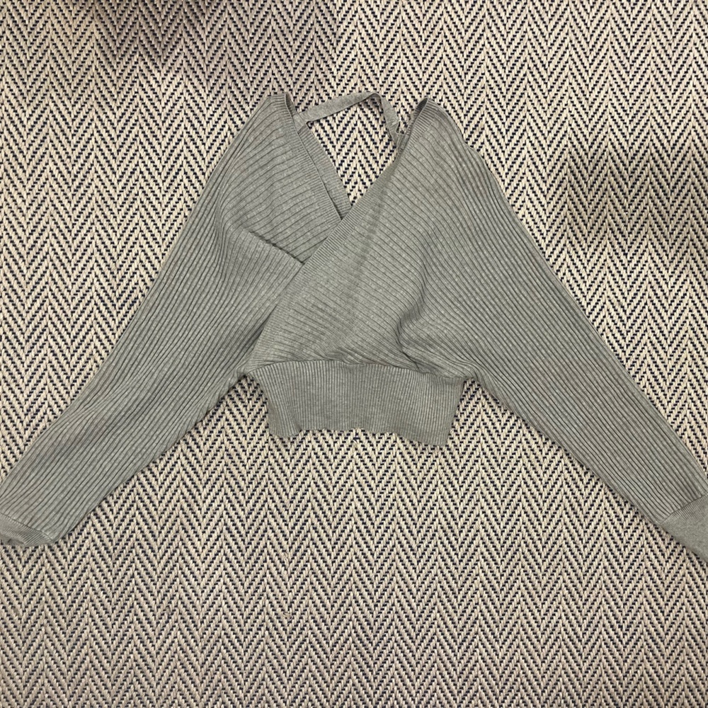 Gray Ribbed Knit Sweater